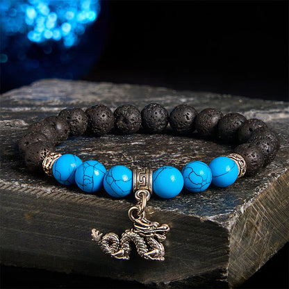 Buddha Stones Black Lava Rock Crystal Beads Animal Pattern Healing Bracelet