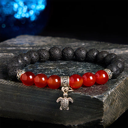 Buddha Stones Black Lava Rock Crystal Beads Animal Pattern Healing Bracelet