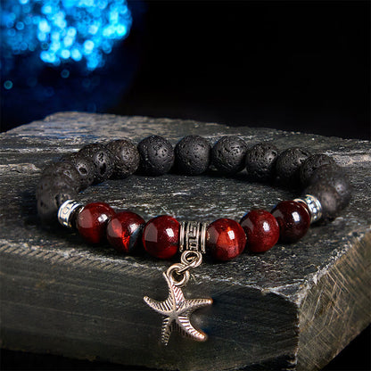 Buddha Stones Black Lava Rock Crystal Beads Animal Pattern Healing Bracelet