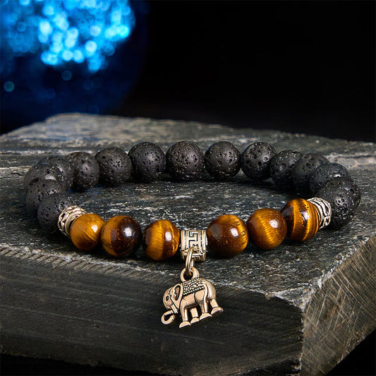 Buddha Stones Black Lava Rock Crystal Beads Animal Pattern Healing Bracelet