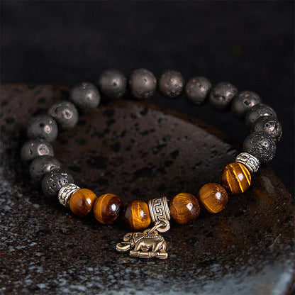 Buddha Stones Black Lava Rock Crystal Beads Animal Pattern Healing Bracelet