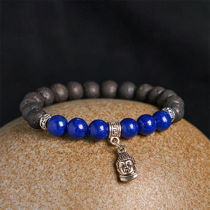 Buddha Stones Black Lava Rock Crystal Beads Animal Pattern Healing Bracelet