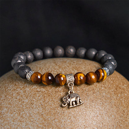 Buddha Stones Black Lava Rock Crystal Beads Animal Pattern Healing Bracelet