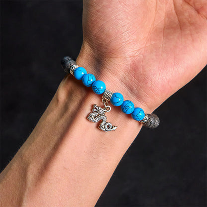 Buddha Stones Black Lava Rock Crystal Beads Animal Pattern Healing Bracelet