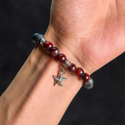 Buddha Stones Black Lava Rock Crystal Beads Animal Pattern Healing Bracelet