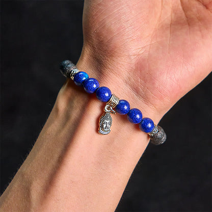 Buddha Stones Black Lava Rock Crystal Beads Animal Pattern Healing Bracelet