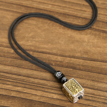 Buddha Stones Tibetan Zakiram Goddess Of Wealth Protection Rope Square Necklace Pendant