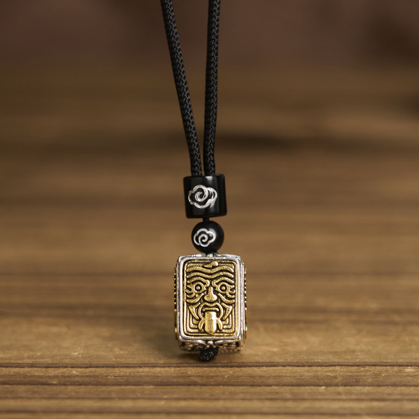Buddha Stones Tibetan Zakiram Goddess Of Wealth Protection Rope Square Necklace Pendant