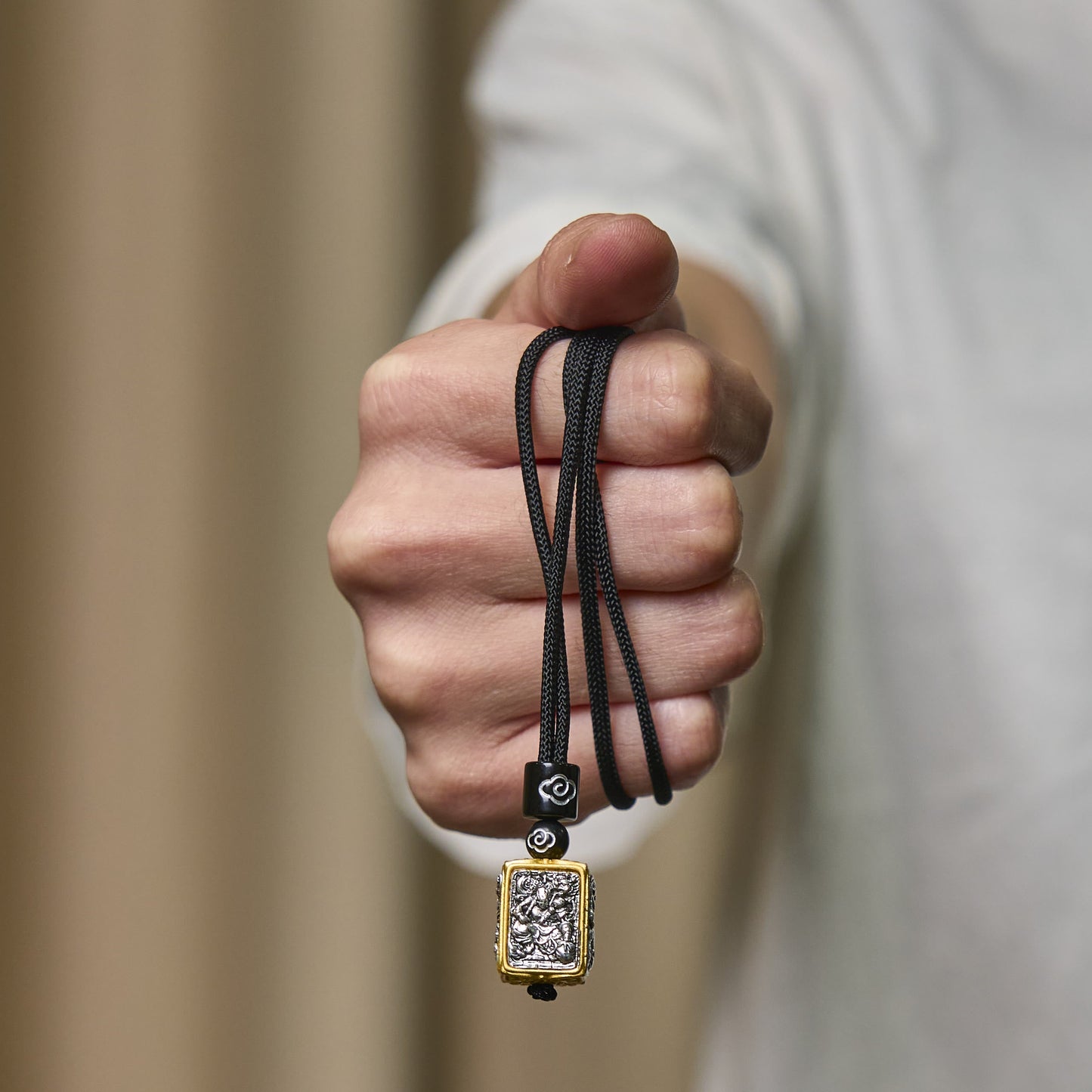 Buddha Stones Tibetan Zakiram Goddess Of Wealth Protection Rope Square Necklace Pendant