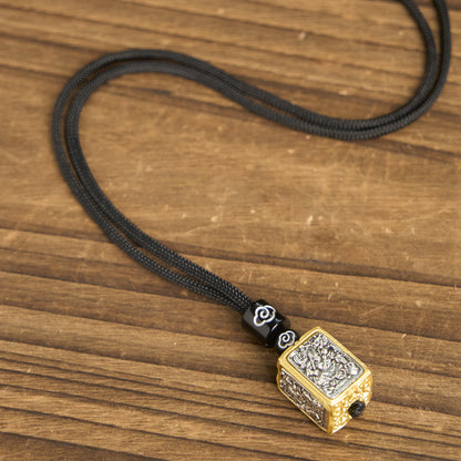 Buddha Stones Tibetan Zakiram Goddess Of Wealth Protection Rope Square Necklace Pendant
