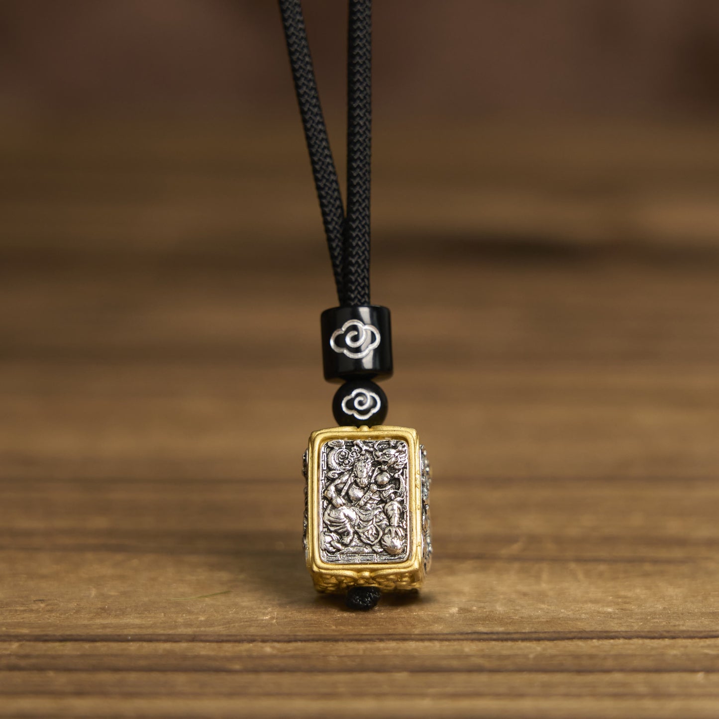 Buddha Stones Tibetan Zakiram Goddess Of Wealth Protection Rope Square Necklace Pendant