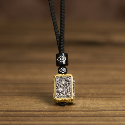 Buddha Stones Tibetan Zakiram Goddess Of Wealth Protection Rope Square Necklace Pendant