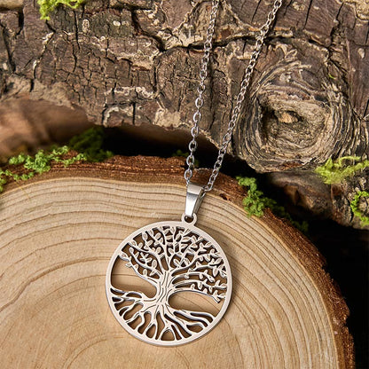 Buddha Stones The Tree Of Life Titanium Steel Enlightenment Necklace Pendant