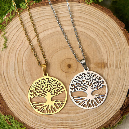 Buddha Stones The Tree Of Life Titanium Steel Enlightenment Necklace Pendant