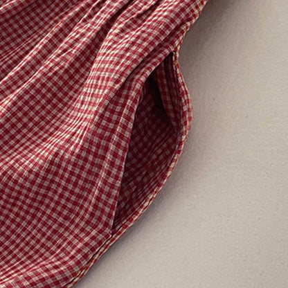 Buddha Stones Casual Plain Handmade Plaid Midi Dress Cotton Sleeveless Dress With Pockets