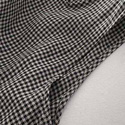 Buddha Stones Casual Plain Handmade Plaid Midi Dress Cotton Sleeveless Dress With Pockets
