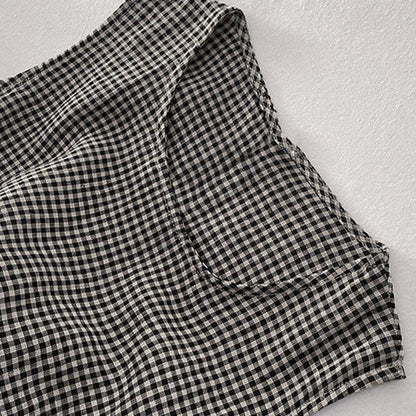 Buddha Stones Casual Plain Handmade Plaid Midi Dress Cotton Sleeveless Dress With Pockets