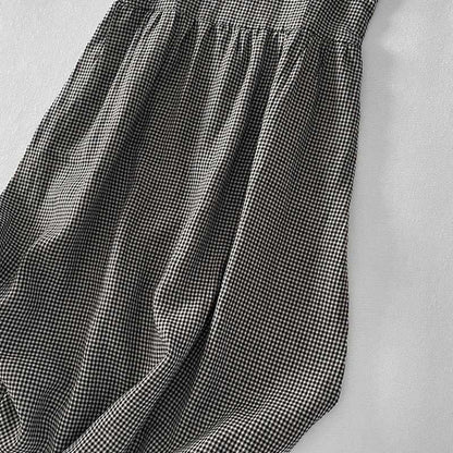 Buddha Stones Casual Plain Handmade Plaid Midi Dress Cotton Sleeveless Dress With Pockets