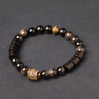 Buddha Stones Silver Sheen Obsidian Ebony Protection Bracelet