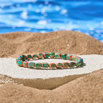 Buddha Stones Natural Colorful Emperor Stone Oval Square Beads Anti-stress Bracelet