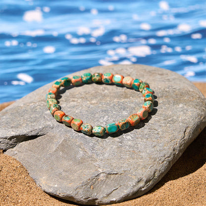 Buddha Stones Natural Colorful Emperor Stone Oval Square Beads Anti-stress Bracelet