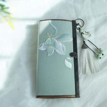 Buddha Stones Flower Plum Peach Blossom Bamboo Double-sided Embroidery Large Capacity Cash Holder Wallet Shopping Purse