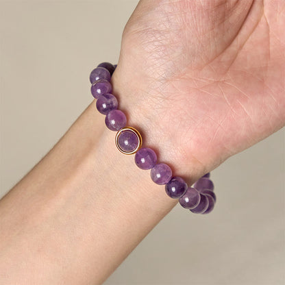 Buddha Stones Natural Amethyst Beads Balance Relieves Stress Buckle Bracelet