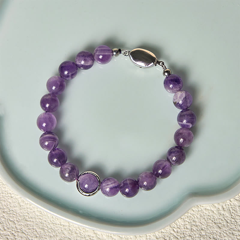 Buddha Stones Natural Amethyst Beads Balance Relieves Stress Buckle Bracelet