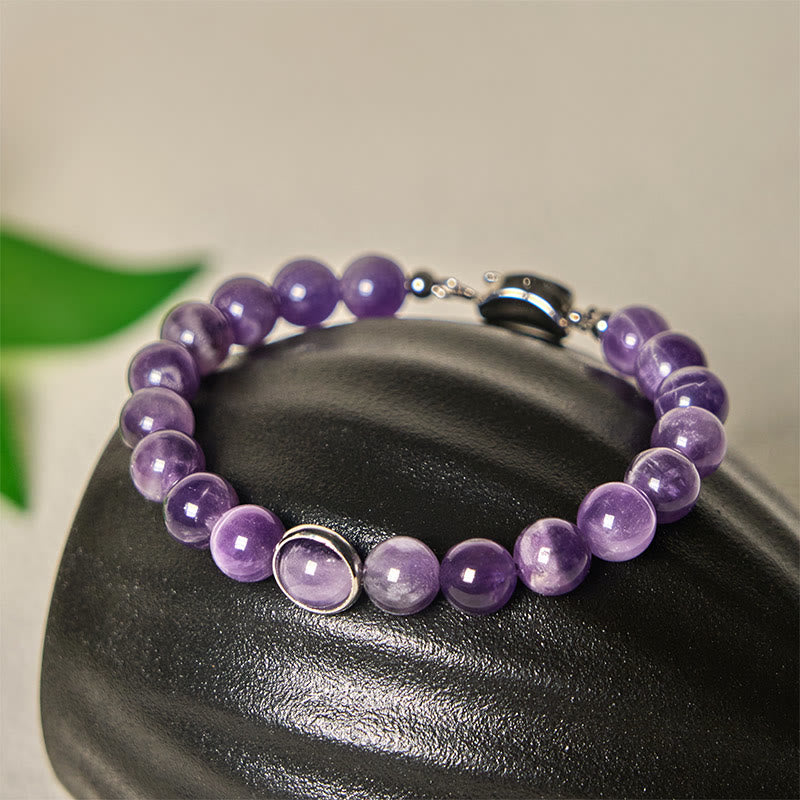 Buddha Stones Natural Amethyst Beads Balance Relieves Stress Buckle Bracelet
