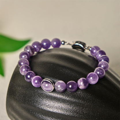 Buddha Stones Natural Amethyst Beads Balance Relieves Stress Buckle Bracelet