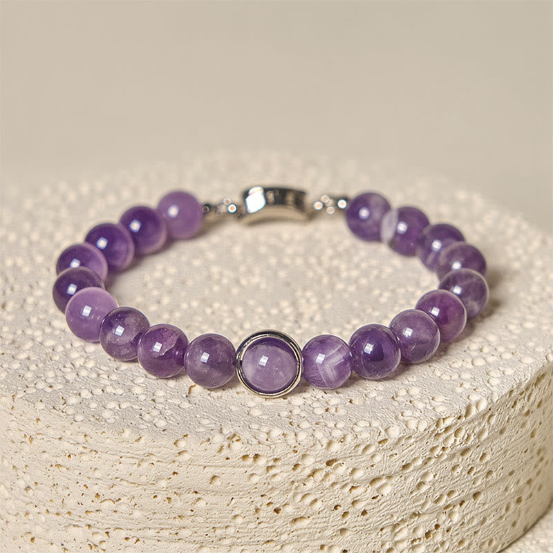 Buddha Stones Natural Amethyst Beads Balance Relieves Stress Buckle Bracelet