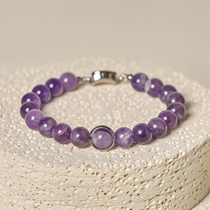 Buddha Stones Natural Amethyst Beads Balance Relieves Stress Buckle Bracelet