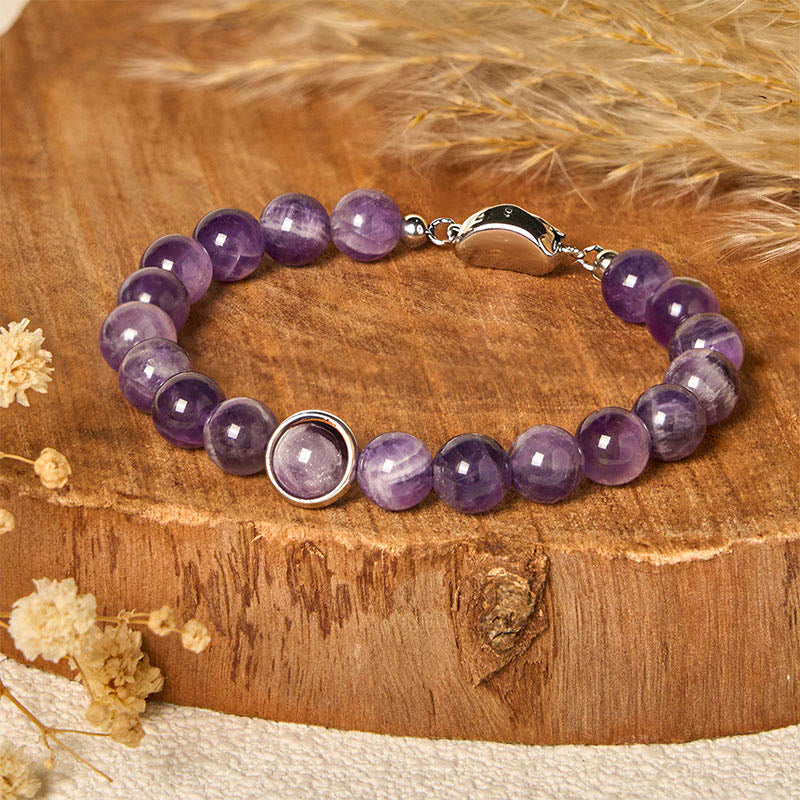 Buddha Stones Natural Amethyst Beads Balance Relieves Stress Buckle Bracelet