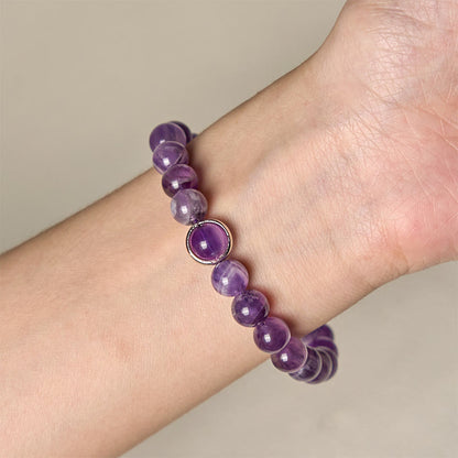 Buddha Stones Natural Amethyst Beads Balance Relieves Stress Buckle Bracelet
