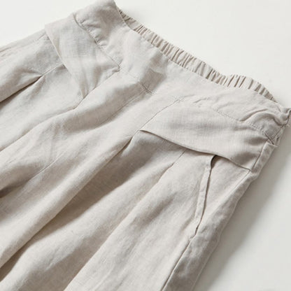 Buddha Stones Plain Color Cotton Linen High Waist Wide Leg Pants With Pockets