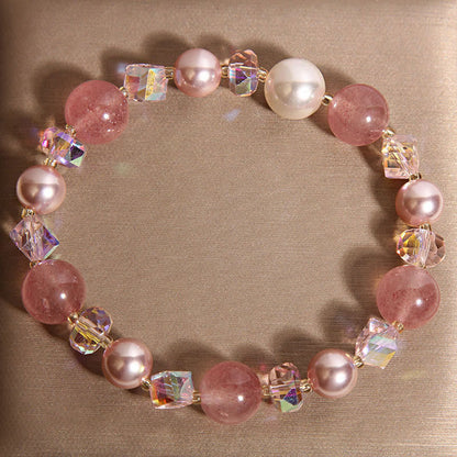 FREE Today: Healing and Positive Natural Strawberry Quartz White Crystal Pearl Bracelet