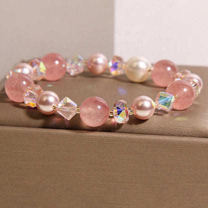 FREE Today: Healing and Positive Natural Strawberry Quartz White Crystal Pearl Bracelet