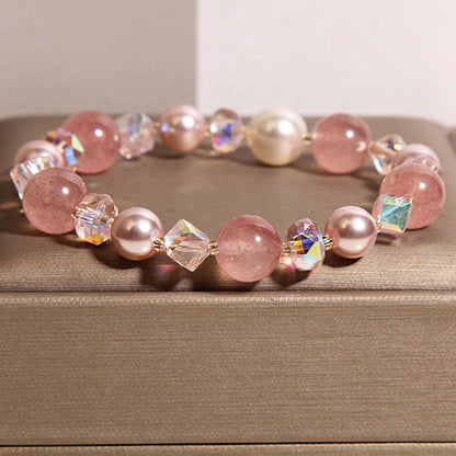 FREE Today: Healing and Positive Natural Strawberry Quartz White Crystal Pearl Bracelet