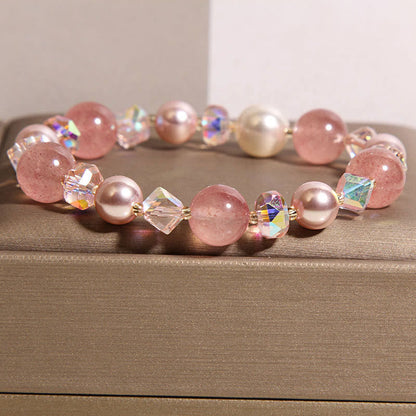 FREE Today: Healing and Positive Natural Strawberry Quartz White Crystal Pearl Bracelet