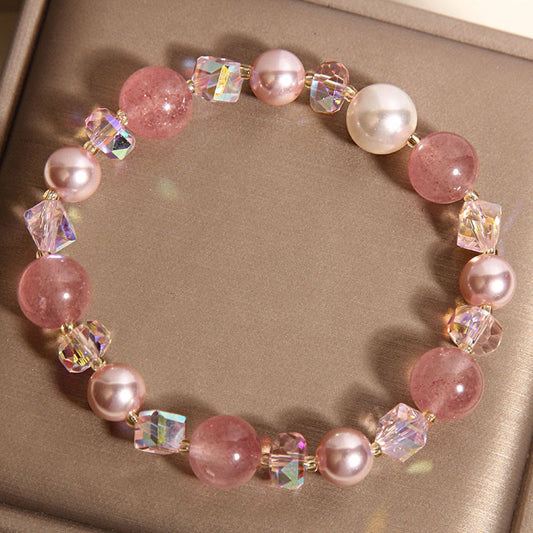 FREE Today: Healing and Positive Natural Strawberry Quartz White Crystal Pearl Bracelet
