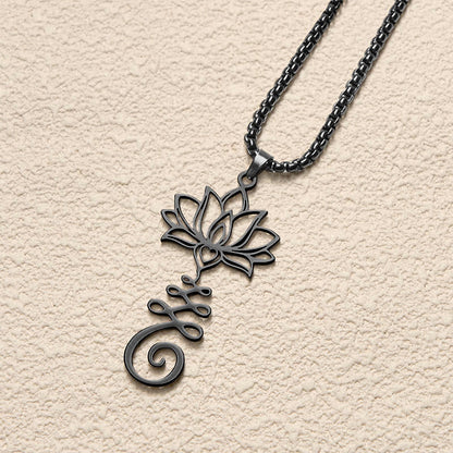 Buddha Stones Chakra Symbol Irregular Design Lotus Stainless Steel Enlightenment Necklace Pendant