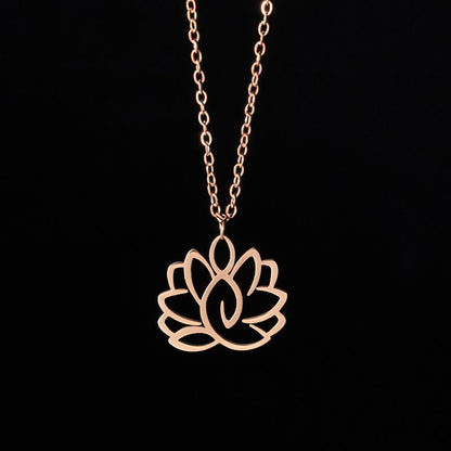 Buddha Stones Hollow Lotus Design Stainless Steel Enlightenment Necklace Pendant
