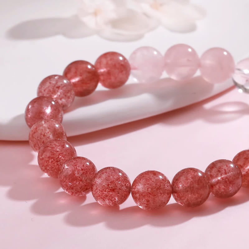 FREE Today: Healing and Love Rose Quartz Strawberry Quartz Good Luck Charm Bracelet