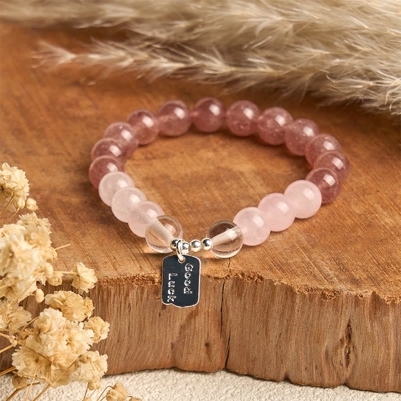 FREE Today: Healing and Love Rose Quartz Strawberry Quartz Good Luck Charm Bracelet
