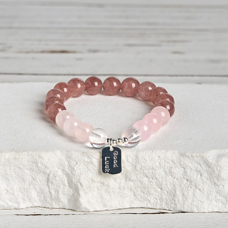 FREE Today: Healing and Love Rose Quartz Strawberry Quartz Good Luck Charm Bracelet