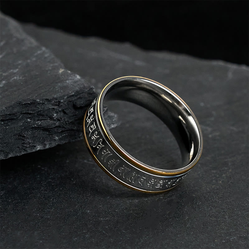 Buddha Stones Tibetan Scriptures Shurangama Mantra Titanium Steel Spinner Balance Ring