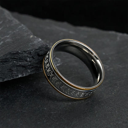 Buddha Stones Tibetan Scriptures Shurangama Mantra Titanium Steel Spinner Balance Ring