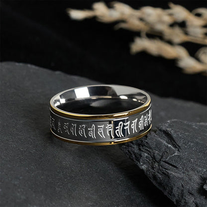Buddha Stones Tibetan Scriptures Shurangama Mantra Titanium Steel Spinner Balance Ring