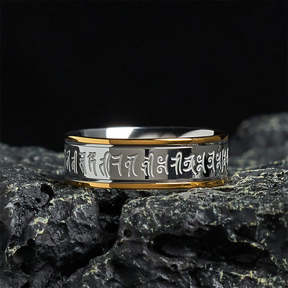 Buddha Stones Tibetan Scriptures Shurangama Mantra Titanium Steel Spinner Balance Ring