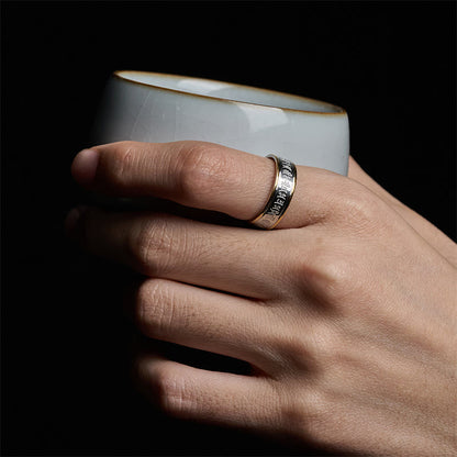 Buddha Stones Tibetan Scriptures Shurangama Mantra Titanium Steel Spinner Balance Ring